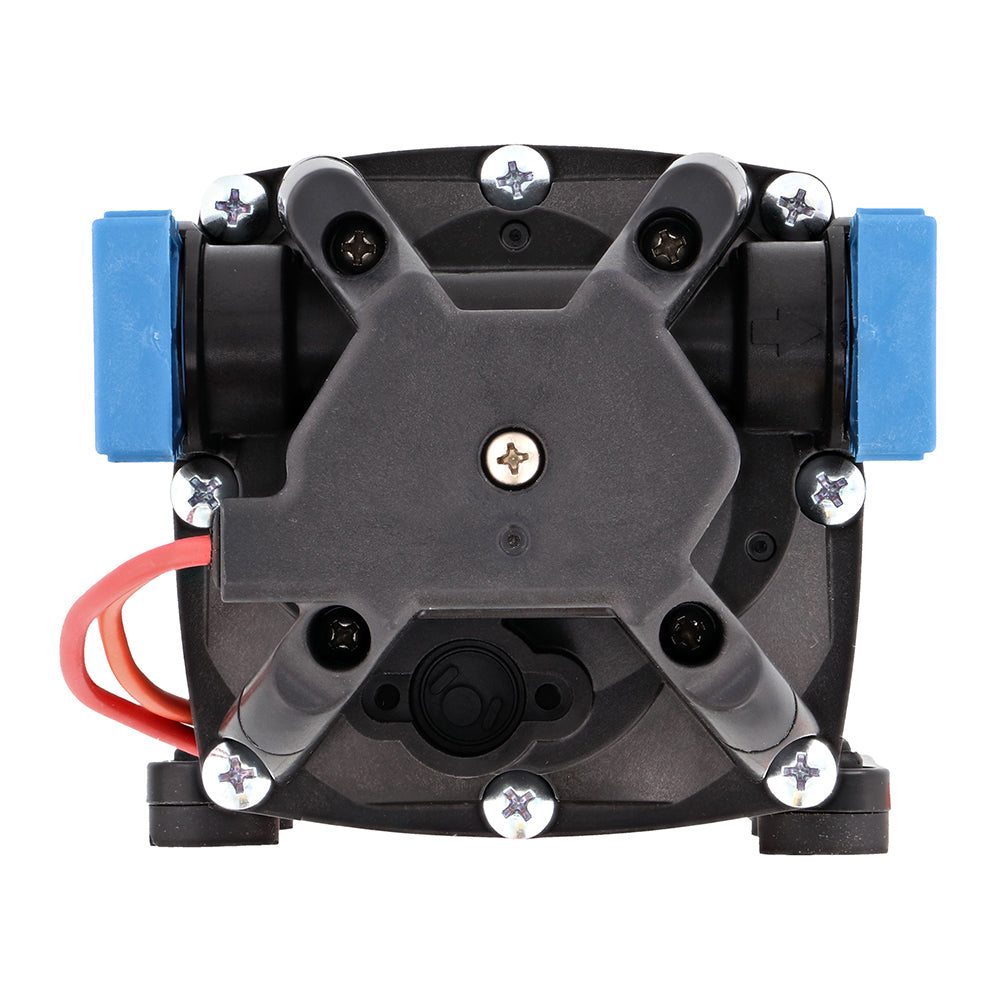 Jabsco HotShot HD4 heavy-duty washdown pump with 25-foot hose coil, 12V, 4 GPM, 60 PSI for pressure cleaning.