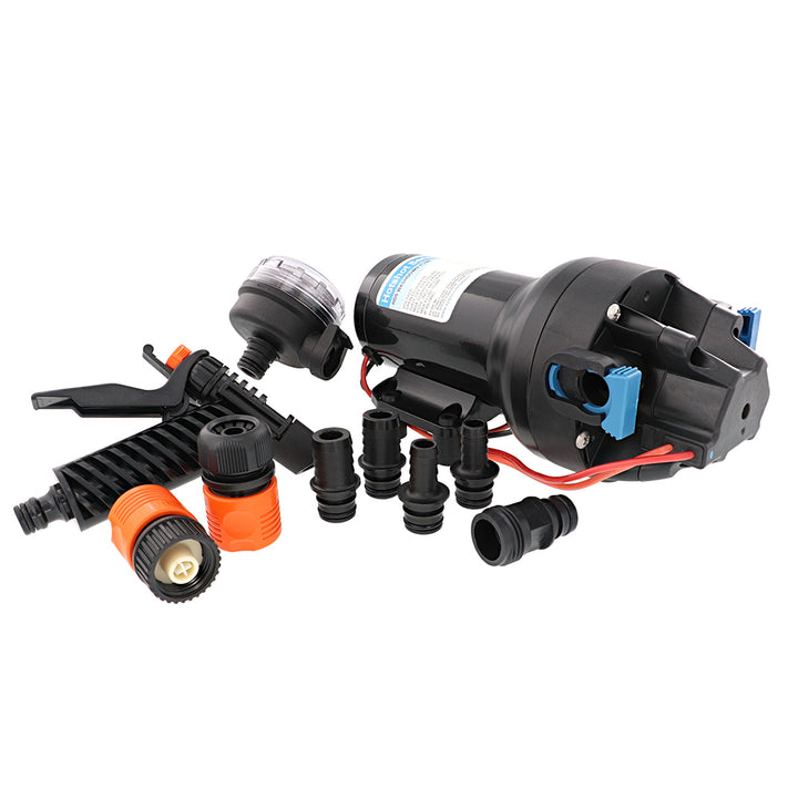 Jabsco HotShot HD5 heavy-duty 12V washdown pump with 5 GPM flow and 70 PSI pressure, designed for marine and industrial use.
