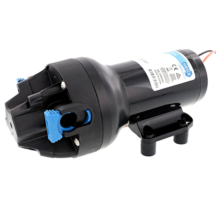 Jabsco HotShot HD5 heavy-duty 12V washdown pump with 5 GPM flow and 70 PSI pressure, designed for pressure washing.