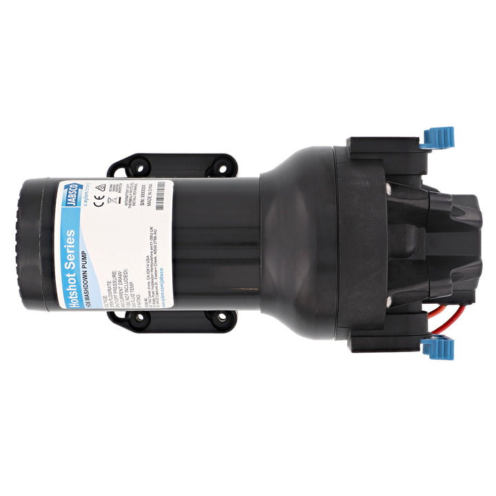 Jabsco HotShot HD6 heavy-duty 12V washdown pump with 6 GPM flow and 70 PSI pressure, designed for marine and industrial use.