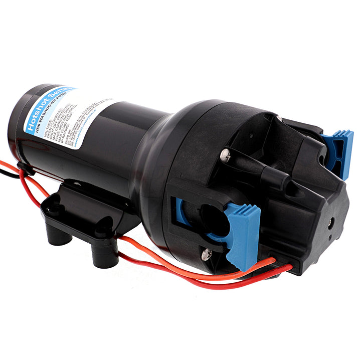 Jabsco HotShot HD6 heavy-duty 24V washdown pump with 6 GPM flow and 70 PSI pressure for marine or industrial cleaning.
