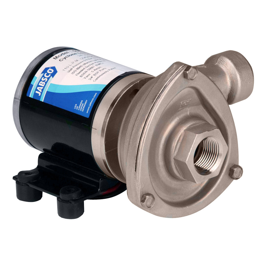 Jabsco 12V Low Pressure Cyclon Centrifugal Pump for washdown and pressure applications, shown in a detailed view.