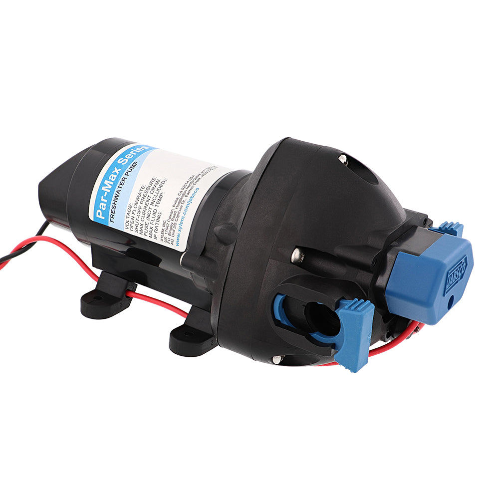 Jabsco Par-Max 3 water pressure pump in black with 12V power, 3 GPM flow rate, and 25 PSI for washdown applications.