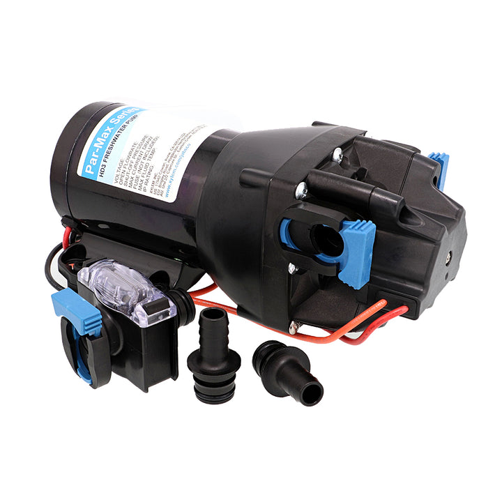 Jabsco Par-Max HD3 heavy-duty 12V washdown water pressure pump with 3 GPM flow and 40 PSI for marine and industrial use.