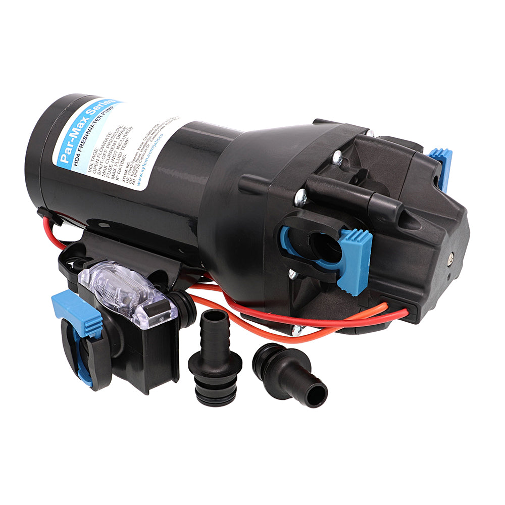 Jabsco Par-Max HD4 heavy-duty 12V water pressure pump for washdown, 4 GPM flow, 40 PSI, durable marine pump.