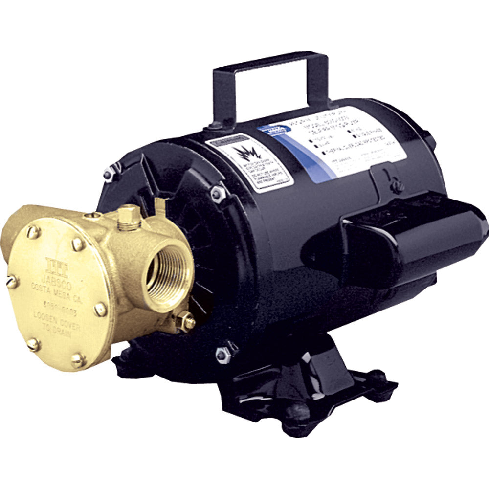 Jabsco utility washdown pressure pump with open drip-proof motor, 115V, used for marine and industrial water applications.