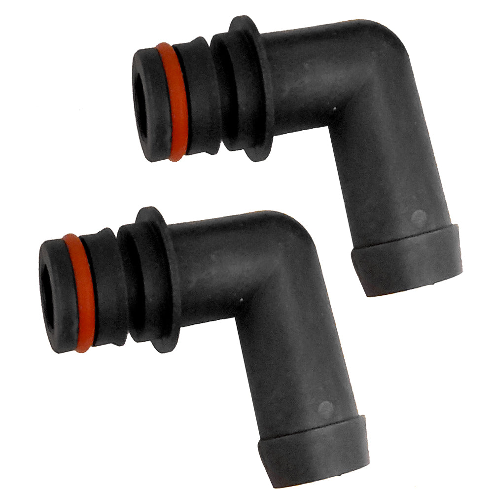 Johnson Pump KlickTite 2 x 90 3/4-inch hose accessory showing secure hose fittings and durable construction.