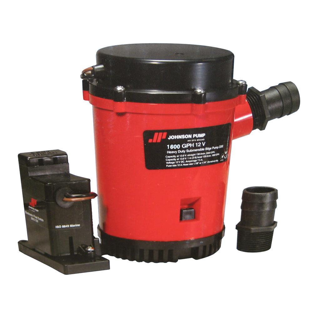 Johnson Pump 1600GPH auto bilge pump with magnetic switch, 12V marine bilge pump for boat bilge water removal.