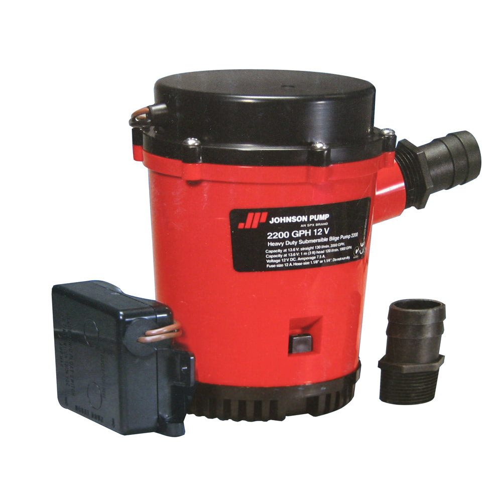 Johnson Pump 2200GPH Ultima Combo Auto Bilge Pump 12V, compact design with automatic float switch for marine bilge water removal.