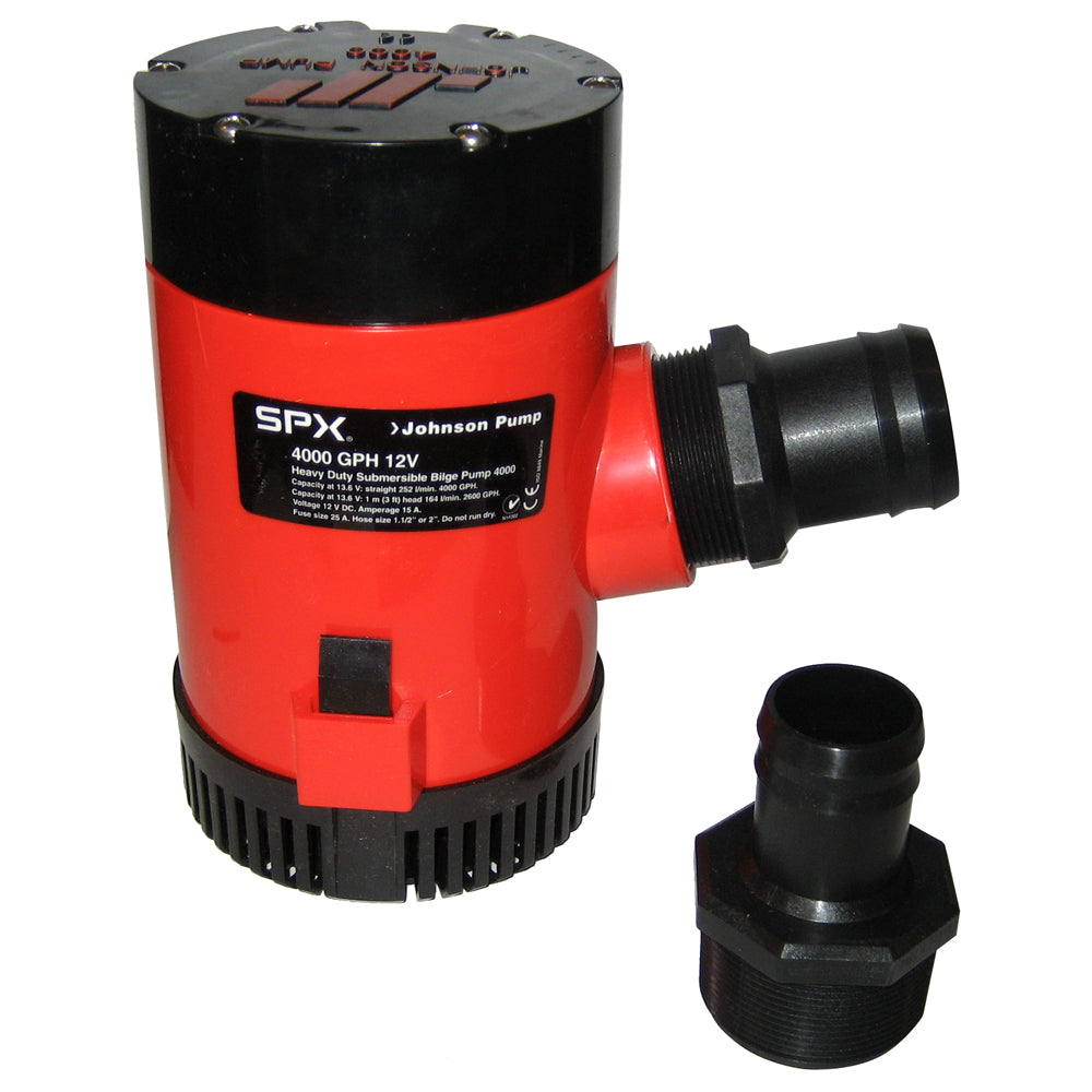 Johnson Pump 4000 GPH bilge pump with 1-1/2 inch discharge port, 12V electric bilge pump for boat bilge waterproof operation.