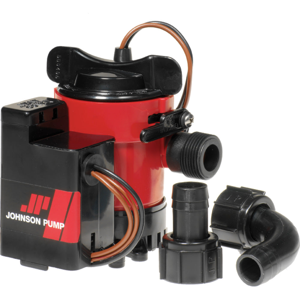 Johnson Pump 1000GPH auto bilge pump with switch, 12V, compact design for boat bilge water removal.