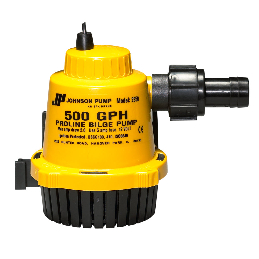 Johnson Pump Proline Bilge Pump 500 GPH with compact design and sturdy construction for reliable marine bilge pumping.