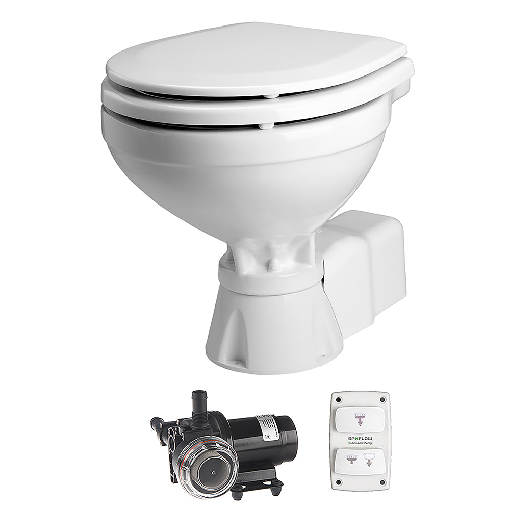 Johnson Pump AquaT Marine Sanitation Toilet, 12V silent electric compact pump for marine bathroom use.