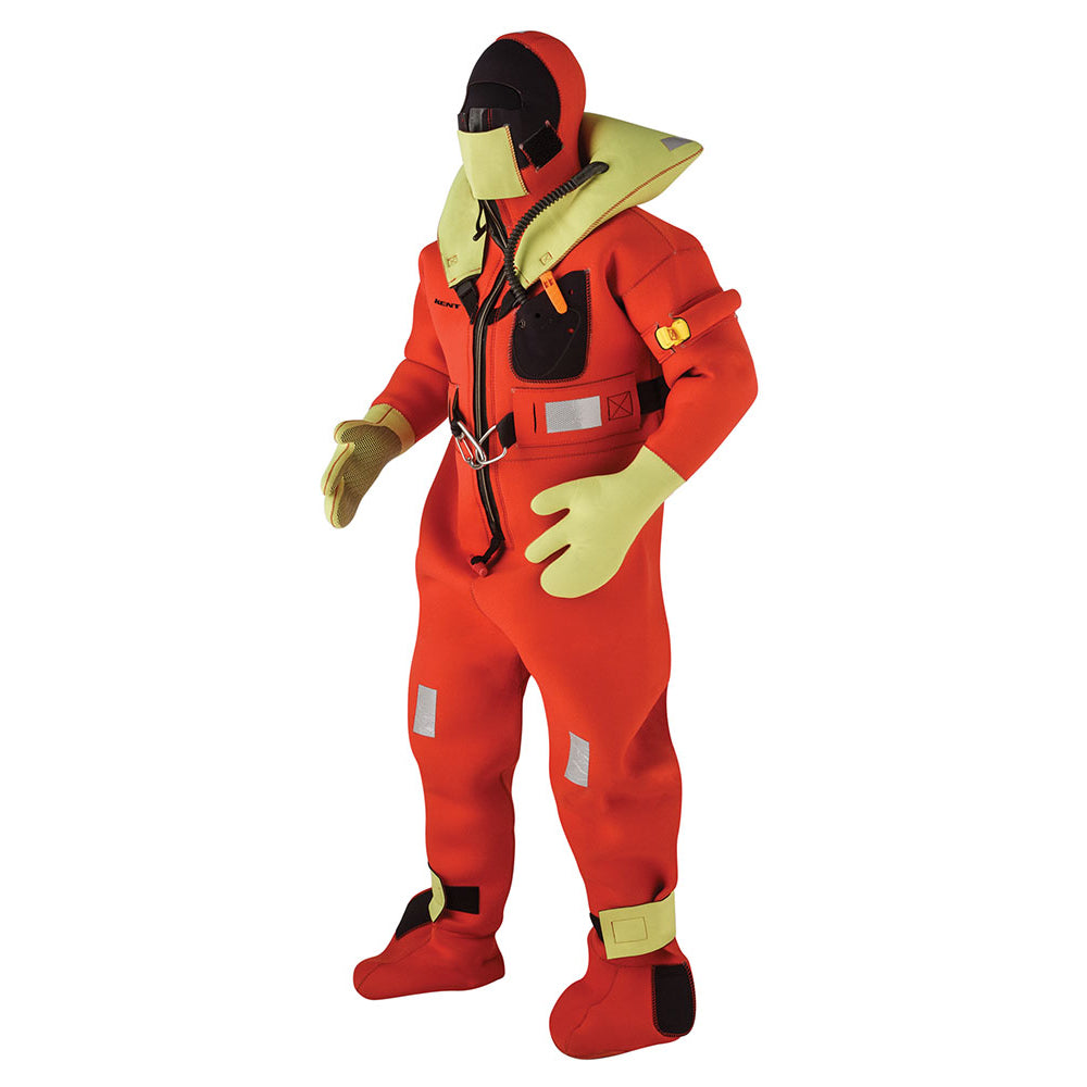 Kent Commercial Immersion Suit in orange, USCG/SOLAS version, designed for safety and durability in water rescue or work environments.