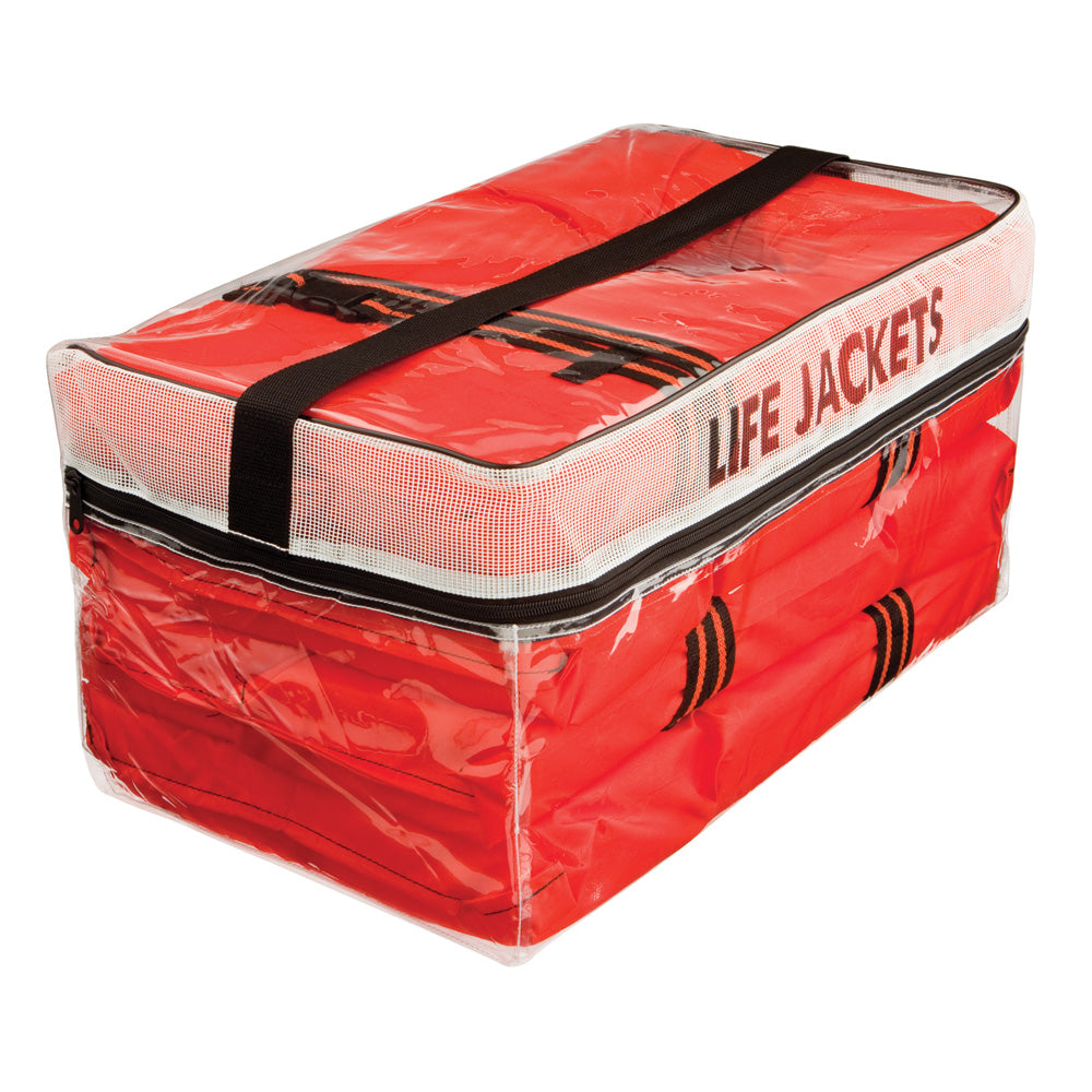 Four Kent Adult Type II Personal Flotation Devices in a compact stowage bag, designed for safety and easy transport.