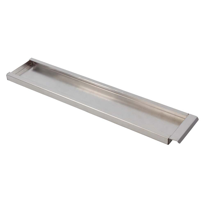 Kuuma Products grease tray for Stow N Go deck and galley, black metal with raised edges for catching grease spills.