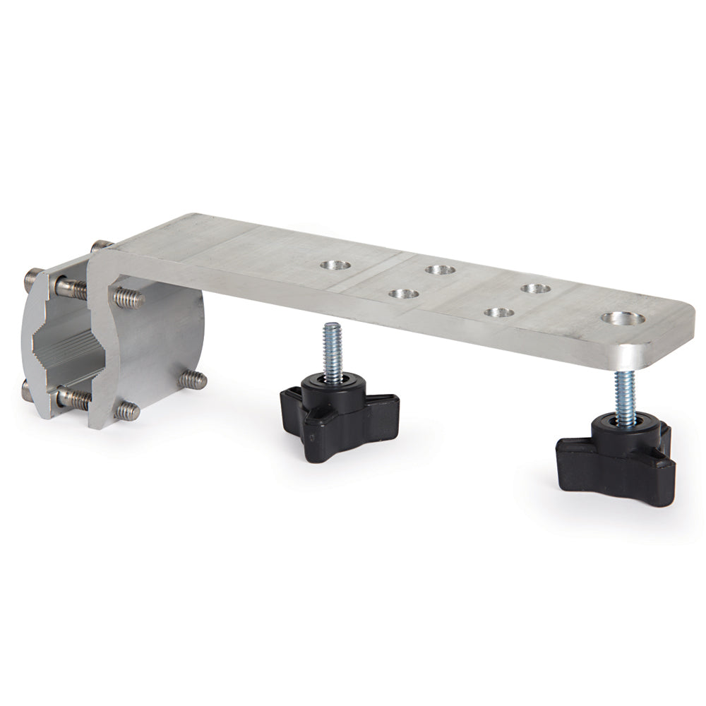 Kuuma Inboard/Outboard Rail Mount for deck or galley use by Kuuma Products, shown mounted on boat rail.