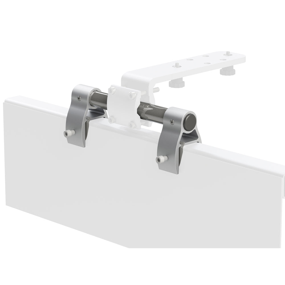Kuuma Pontoon Rail Adapter Mount for deck or galley, made by Kuuma Products, shown on boat rail.