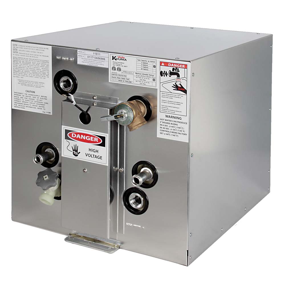 Kuuma 11811 6-gallon electric water heater for hot water supply, shown with controls and compact design.