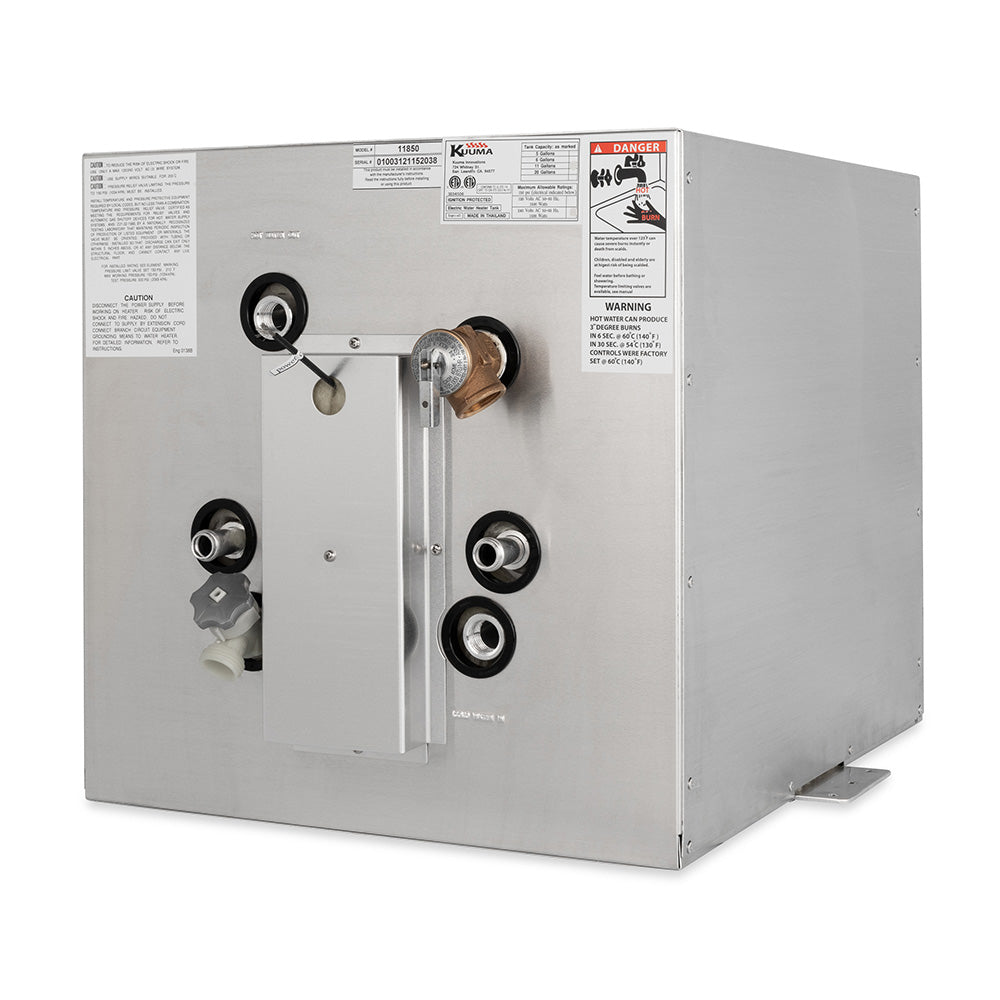 Kuuma 11850 11-gallon 240V water heater, compact hot water heater with digital controls, mounted on wall.