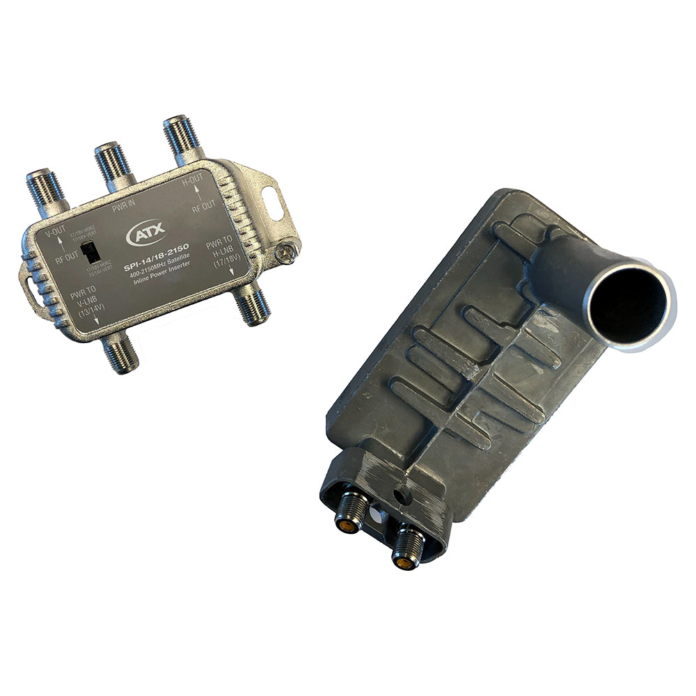 KVH DirecTV-LA LNB Kit for TV6 satellite receivers, with black LNB and mounting hardware, compatible with DirecTV satellite systems.