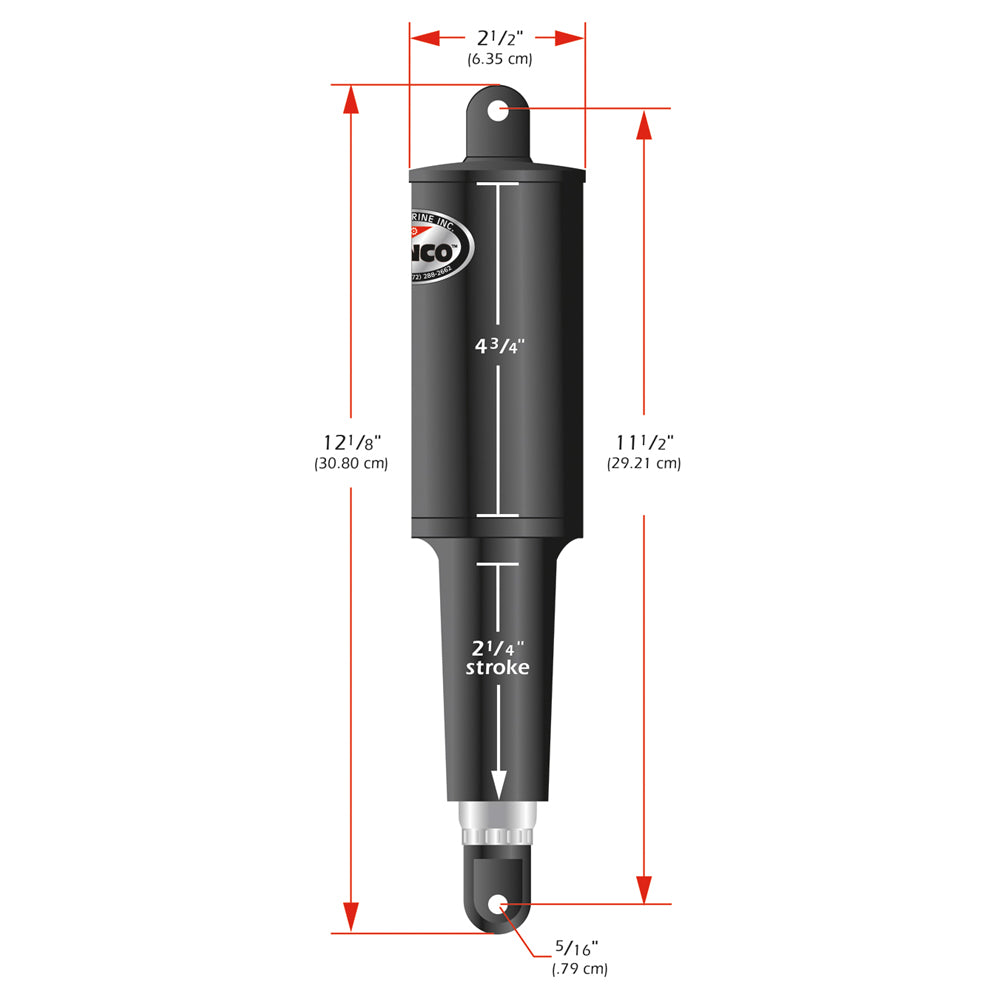 Lenco Marine 101 Standard 12V Actuator with 2-1/4 inch stroke, trim tab accessory, black metal with wiring components