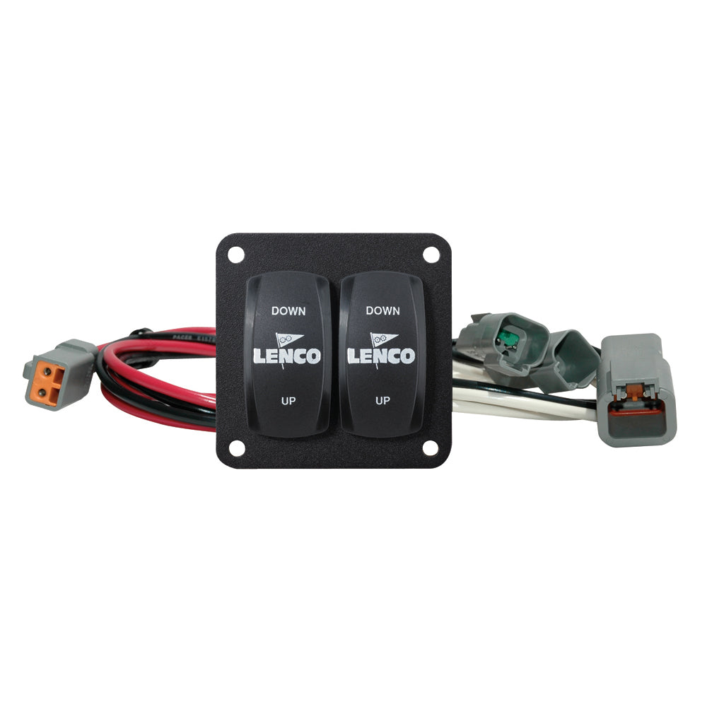 Lenco Marine Carling double rocker switch kit for trim tab accessories, featuring black switches with labels.