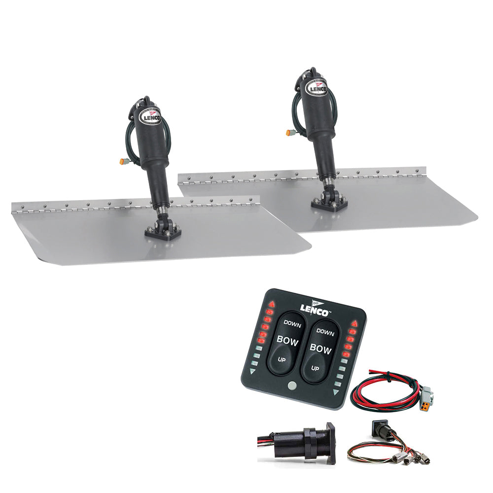 Lenco Marine 12x12 inch standard trim tab kit with LED integrated switch, 12V boat trim tabs and control system.