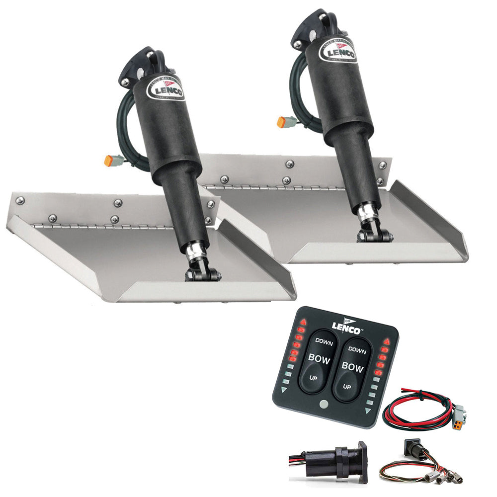 Lenco Marine 9x12 edge mount trim tab kit with LED indicator switch, used for boat trim adjustment and stabilization.
