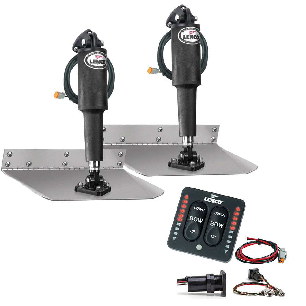 Lenco Marine 9x12 inch standard trim tab kit with LED integrated switch, designed for boat stabilization, 12V system.