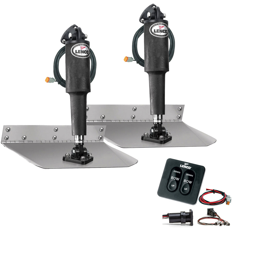 Lenco Marine 9x9-inch standard trim tab kit with tactile switch, designed for boat stabilization, 12V operation.
