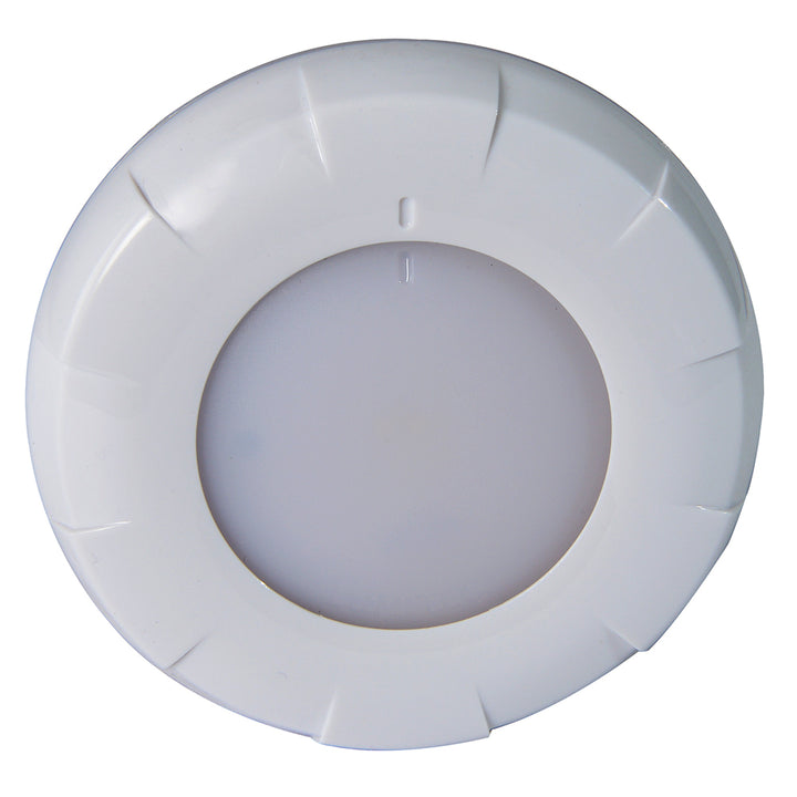 Lumitec Aurora LED dome light in white finish with white and blue dimming, designed for interior lighting.
