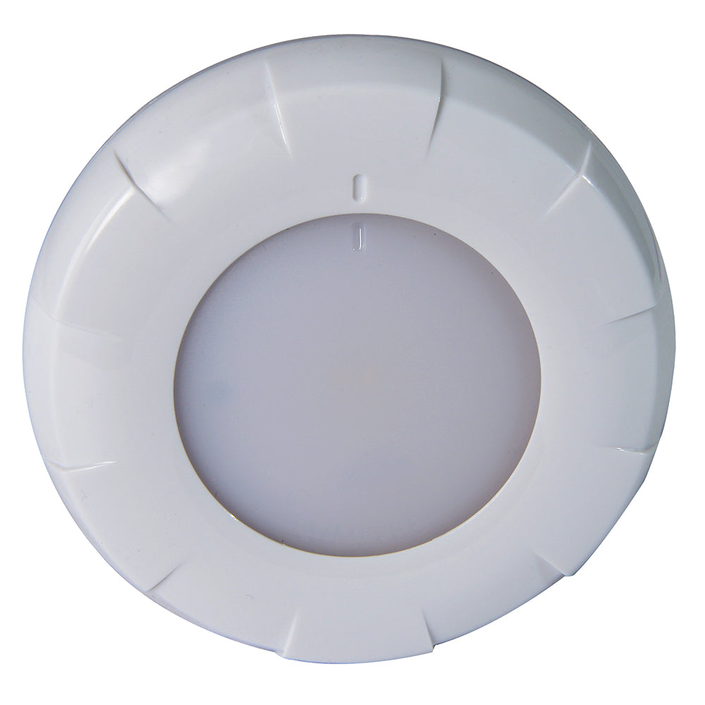 Lumitec Aurora LED Dome Light in white finish with white and red dimming options, designed for marine or RV interior lighting