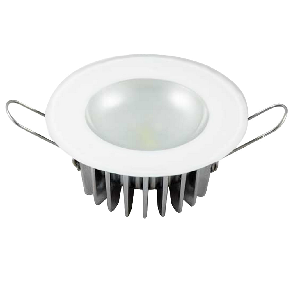 Lumitec Mirage flush mount down light with glass finish, no bezel, warm white dimming for modern interior lighting.