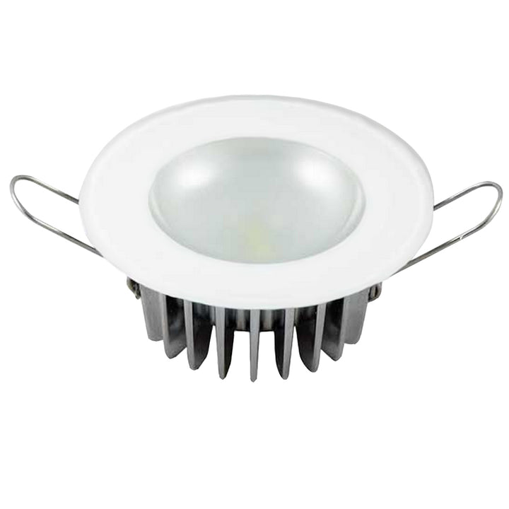 Lumitec Mirage flush mount down light with glass finish, no bezel, warm white dimming for modern interior lighting.