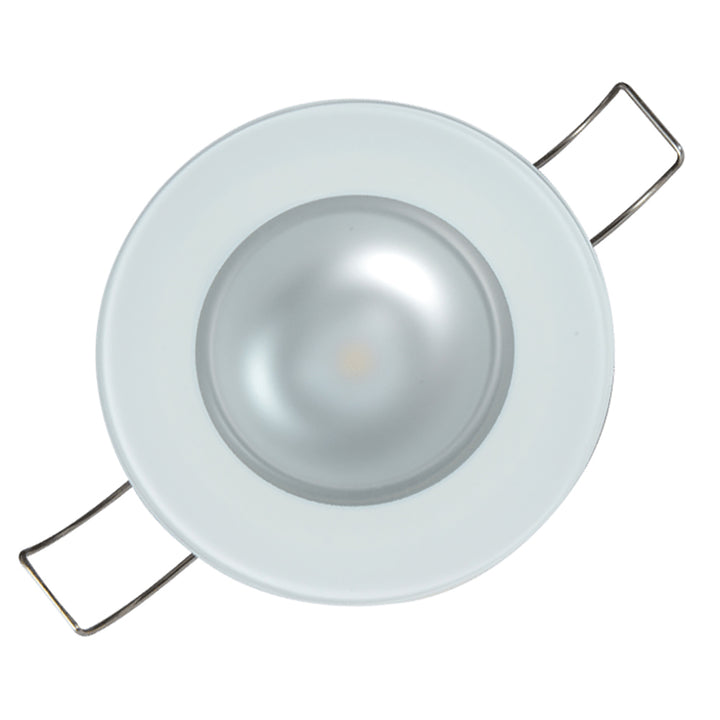 Lumitec Mirage RGBW flush mount down light with glass bezel, dome-style LED lighting for versatile interior illumination.