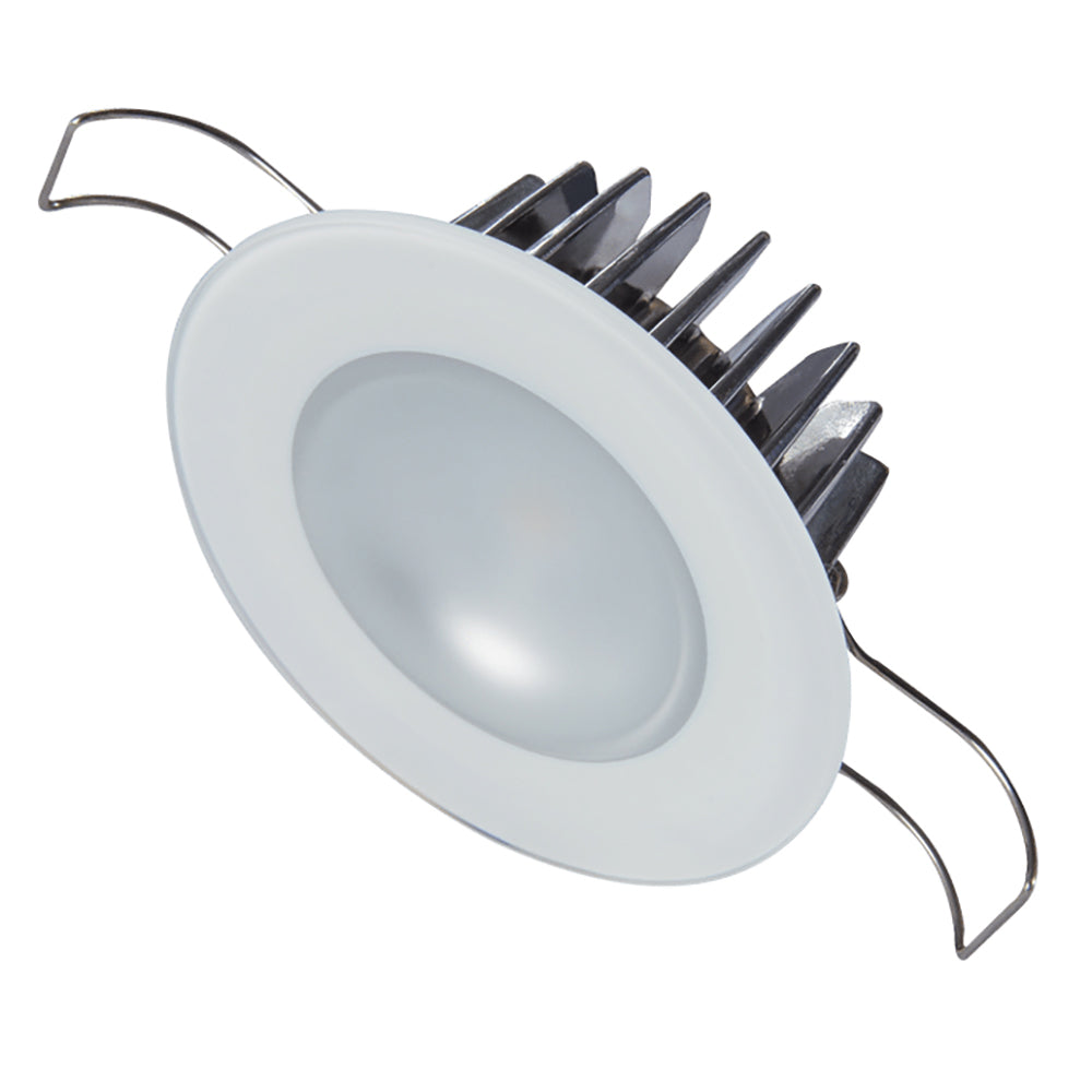 Lumitec Mirage RGBW flush mount dome down light with glass bezel, showcasing spectrum lighting for accent and ambient illumination.