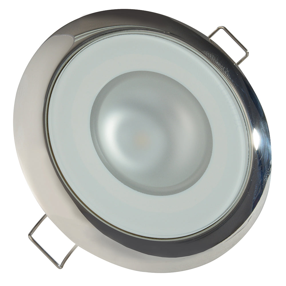 Lumitec Mirage flush mount down light with spectrum RGBW, polished bezel, ideal for modern ceiling lighting installations.