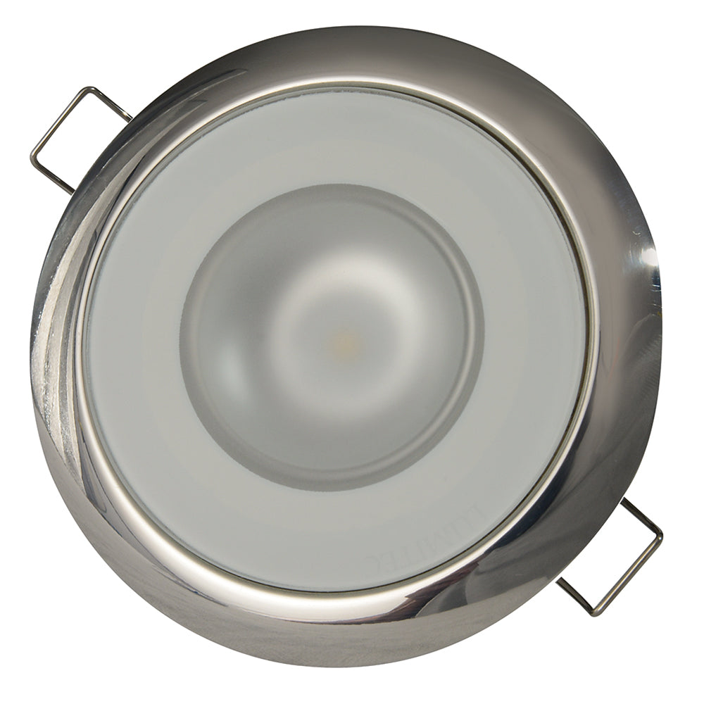 Lumitec Mirage RGBW flush mount down light with polished bezel, dome design, spectrum lighting for indoor or outdoor illumination.
