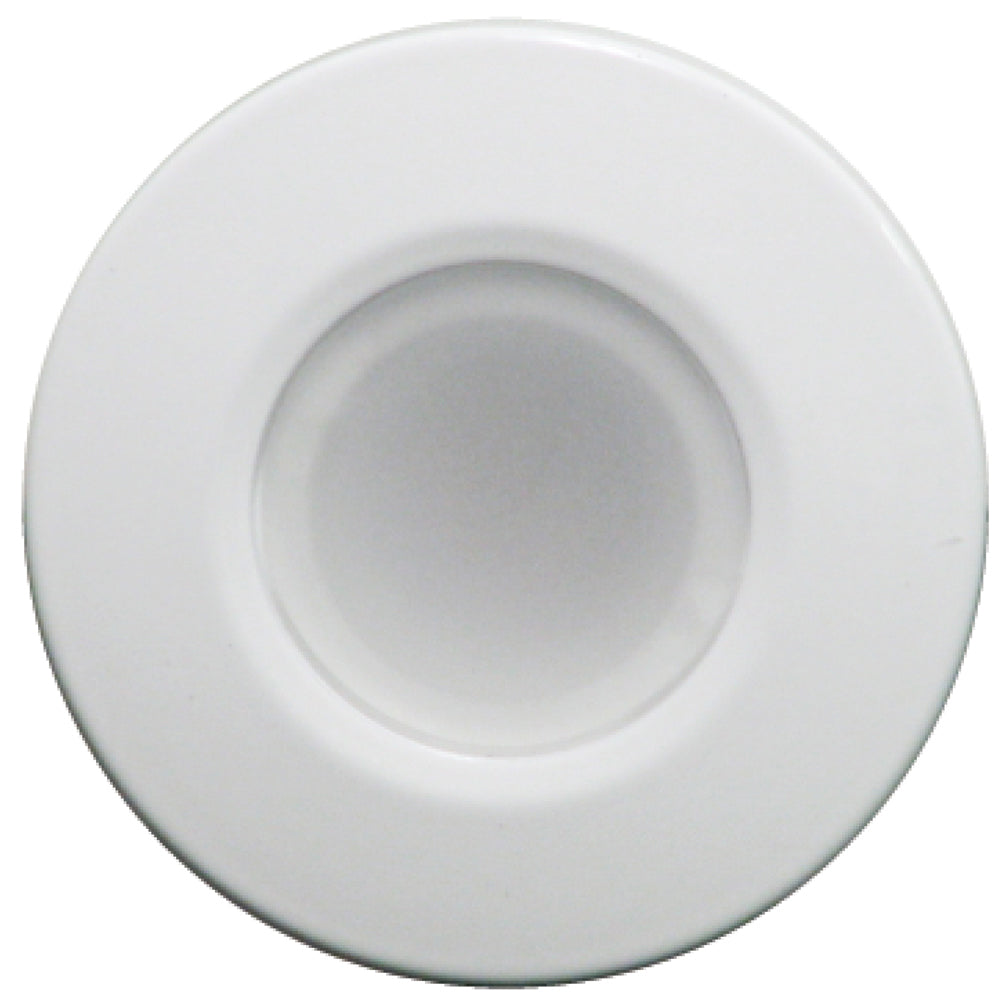 Lumitec Orbit flush mount down light with blue, red non-dimming, and white dimming options, white housing, dome-style LED lighting