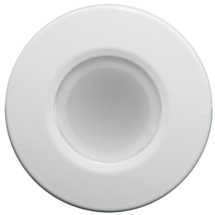 Lumitec Orbit flush mount down light with blue, red non-dimming, and white dimming options, white housing, dome-style LED lighting