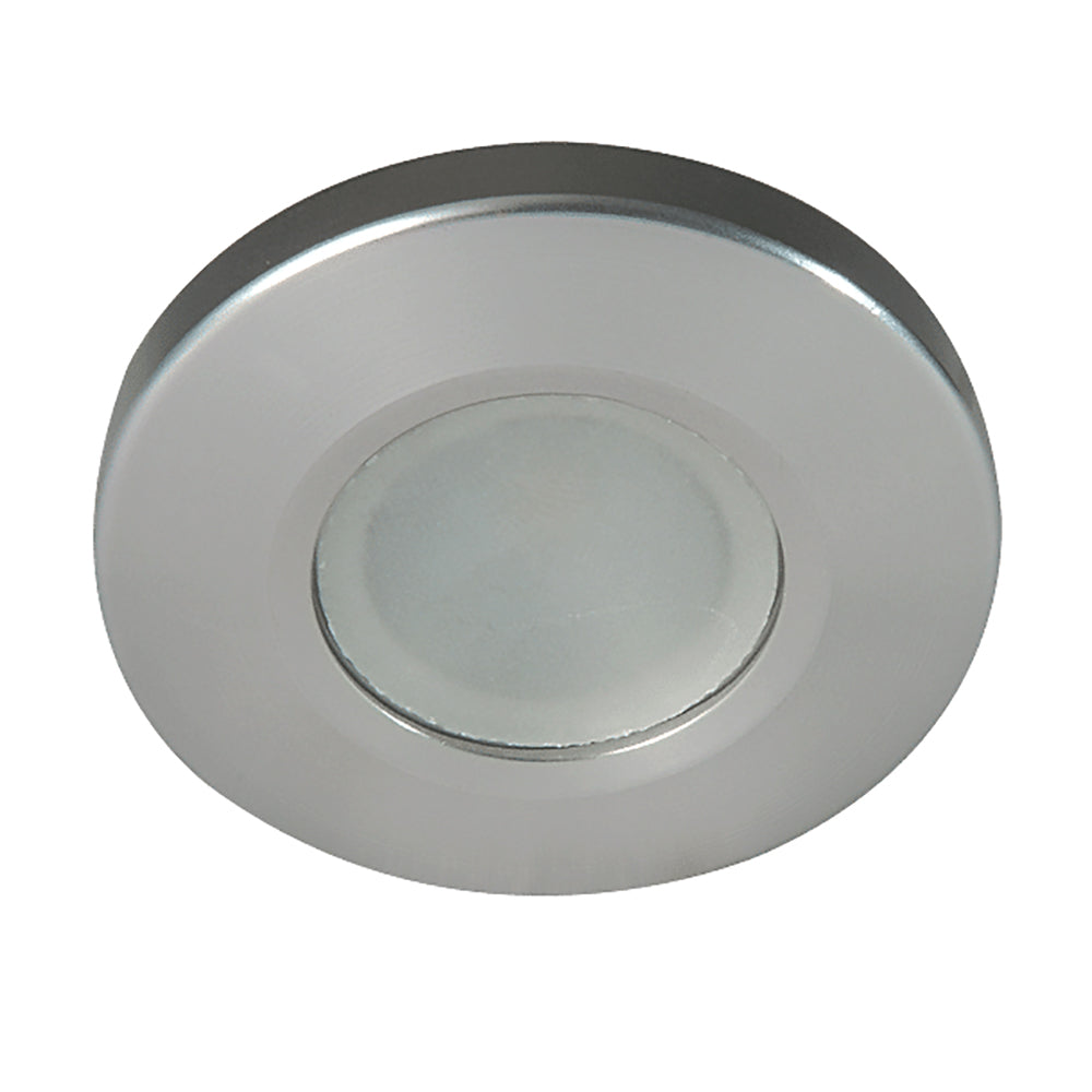 Lumitec Orbit flush mount down light with brushed finish, white non-dimming dome lighting, ideal for modern interior or exterior spaces.