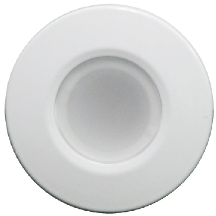 Lumitec Orbit flush mount down light in white finish, non-dimming dome LED lighting for ceiling installation.
