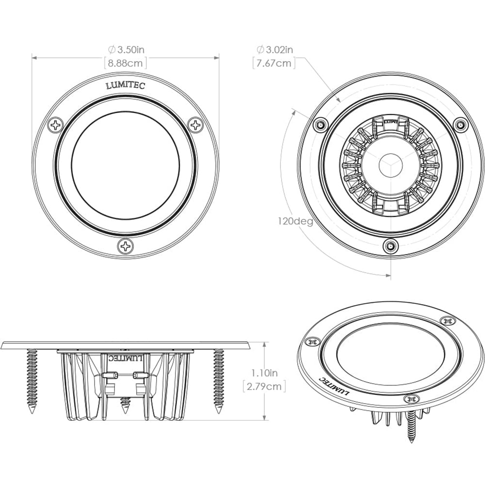 Lumitec Shadow flush mount down light in white finish with Spectrum RGBW LED, designed for modern ceiling lighting.