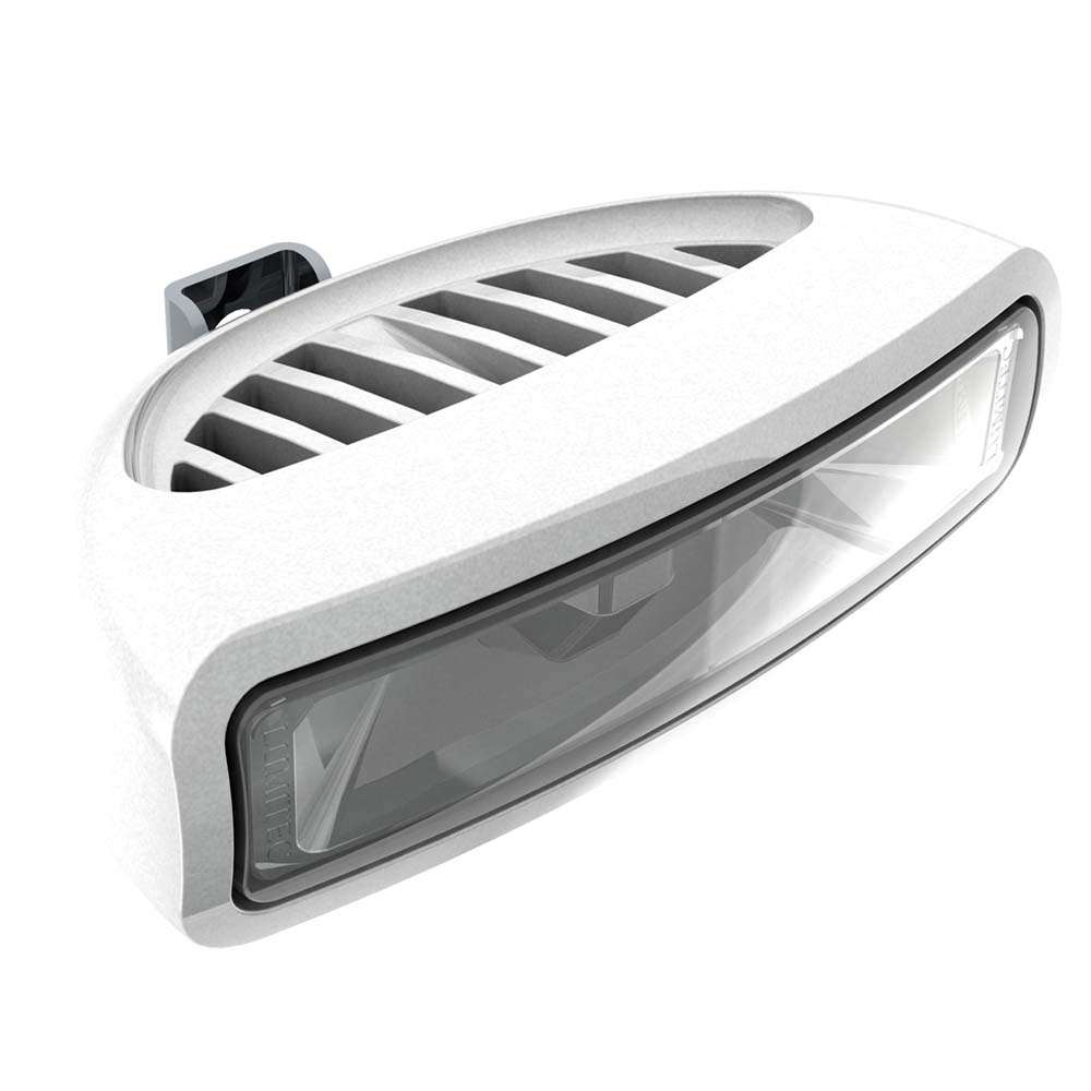 Lumitec Caprera3 flood spreader light with white housing, red and white dimming LEDs, designed for marine or outdoor use.