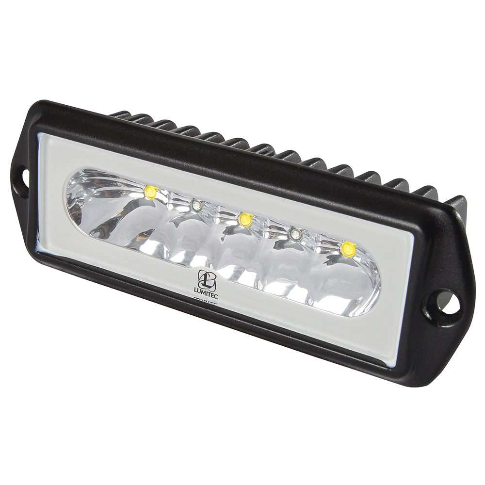 Lumitec Capri2 flush mount LED flood light with black housing, 2-color white/blue dimming, designed for outdoor illumination.