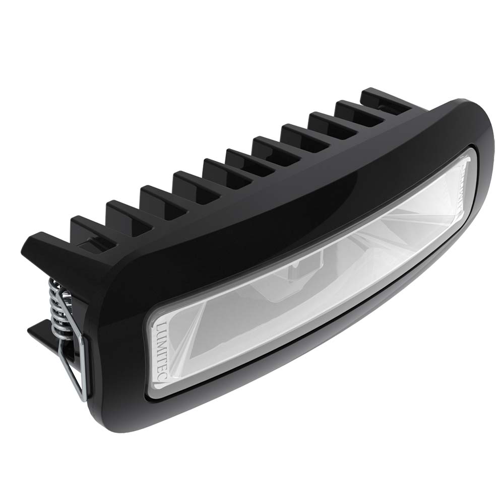 Lumitec Capri3 Spectrum flood/spreader light with black housing, showing the LED array and sleek design for marine or outdoor use.