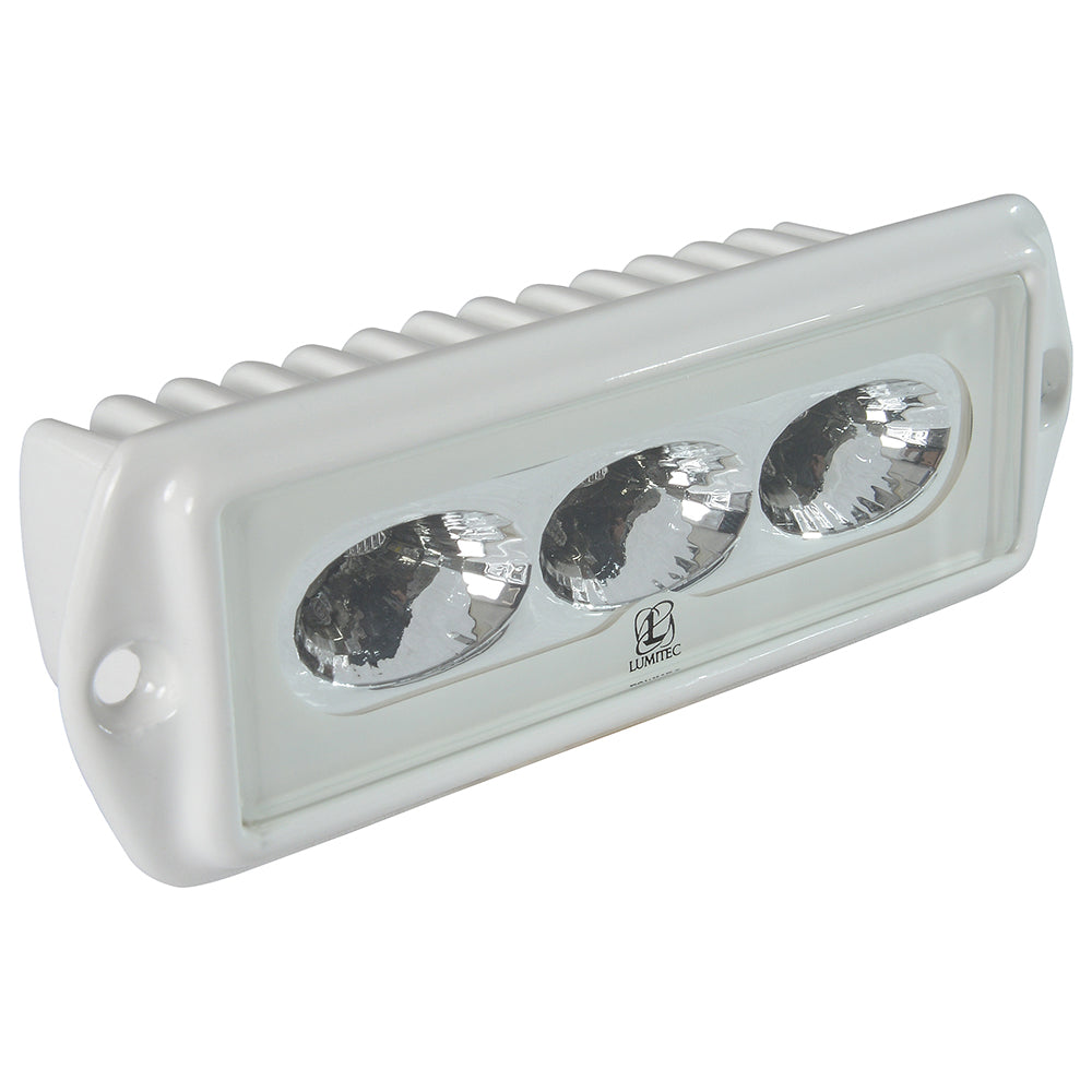 Lumitec CapriLT LED flood light in white finish, non-dimming spreader light for outdoor illumination.