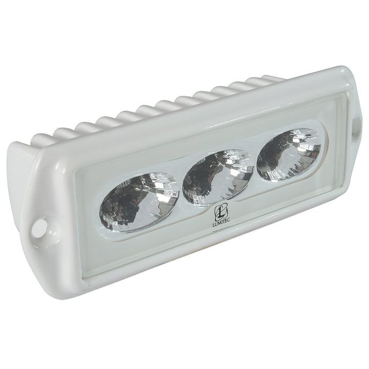 Lumitec CapriLT LED flood light in white finish, non-dimming spreader light for outdoor illumination.
