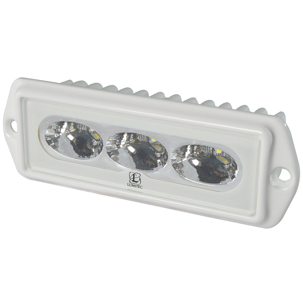 Lumitec CapriLT LED flood light in white finish, non-dimming spreader light for outdoor illumination, shown in white.